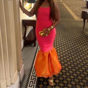 Fashion Nova Vibrant Pink and Orange Maxi Dress